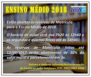 2017-09-06- Matrículas Ensino Médio 2018